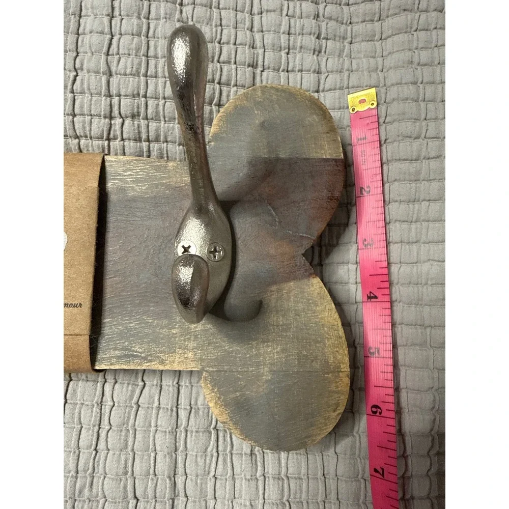 Rustic Wood Dog Bone Wall Hook Rack Leash Holder Distressed Grey 10.5in